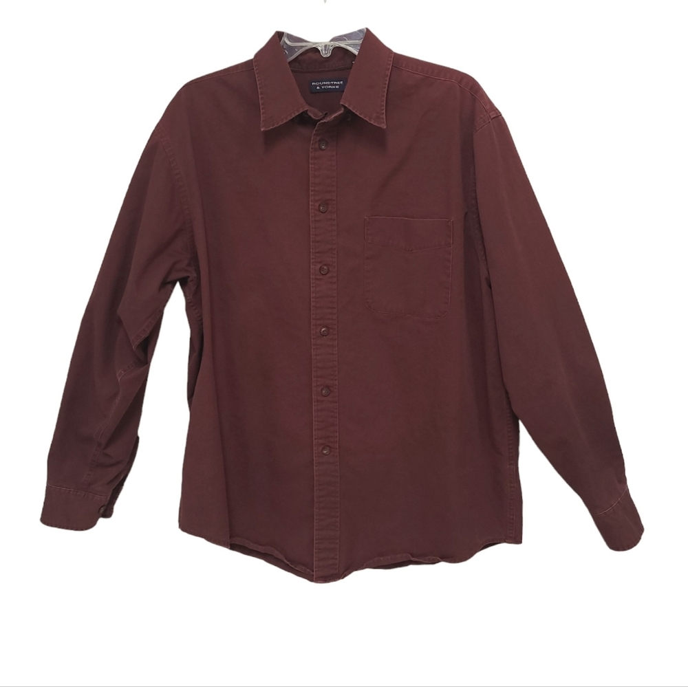 Roundtree & Yorke men's button down long sleeve shirt size Large Burgundy